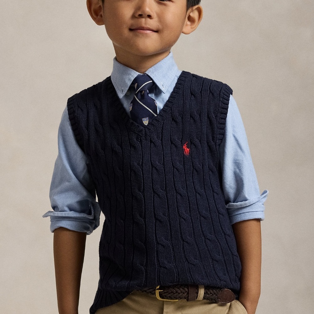 Ralph Lauren Dark Blue Cable-Knit Vest Sz 6 Boys